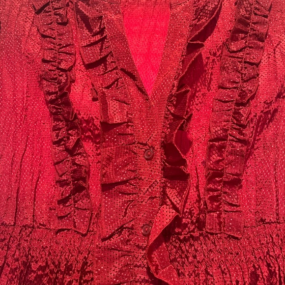 NY Collection Vibrant Red Ruffle Blouse - Picture 2 of 7